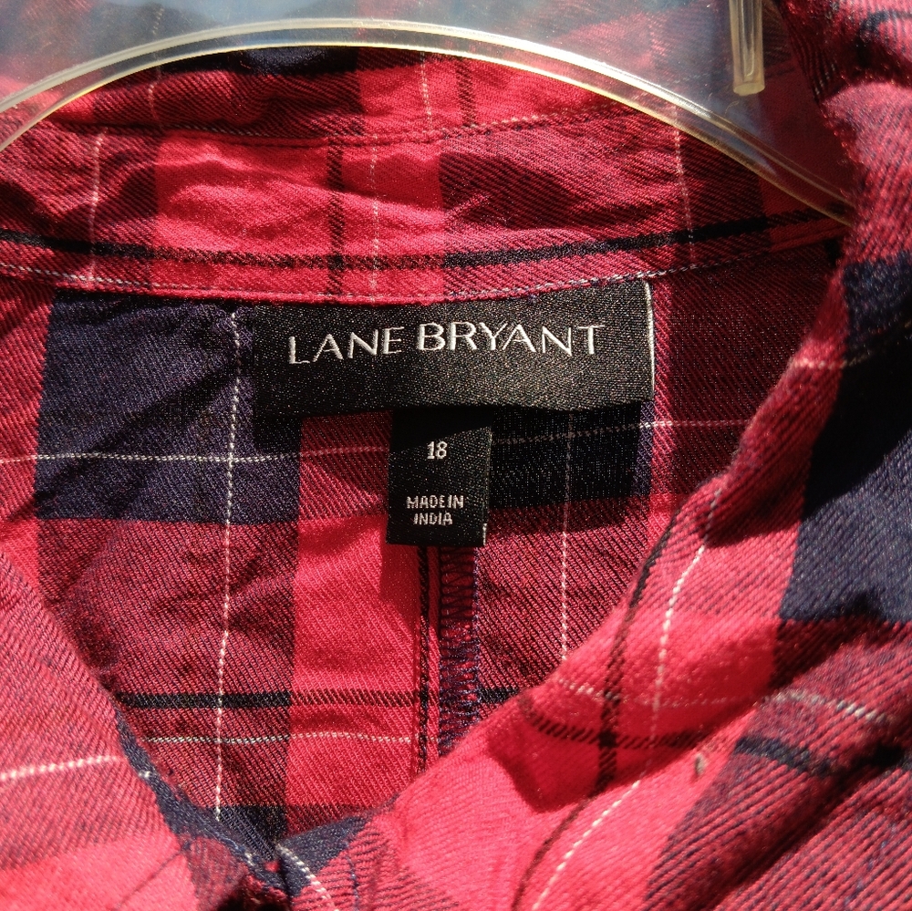 Lane Bryant Red/Black Plaid Long Sleeve Button Up Dress Sz 18 - Picture 2 of 7